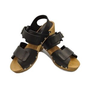 VGUc Sanita Falak Square Heel Wooden Flex Leather Clogs Heels Sandals 40 US 9​